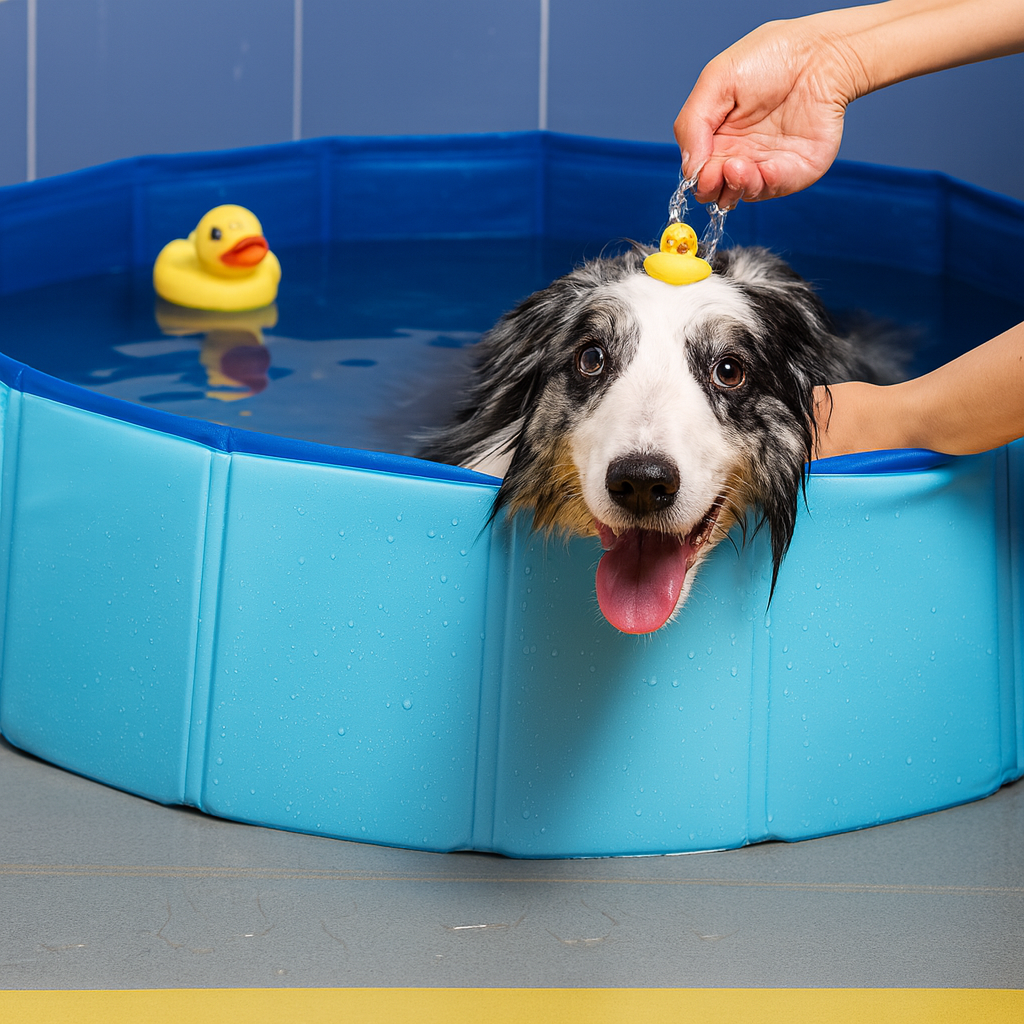 Foldable Pet Swimming Pool – Durable PVC Bathing & Play Pool for Dogs & Cats by Wave & Hang