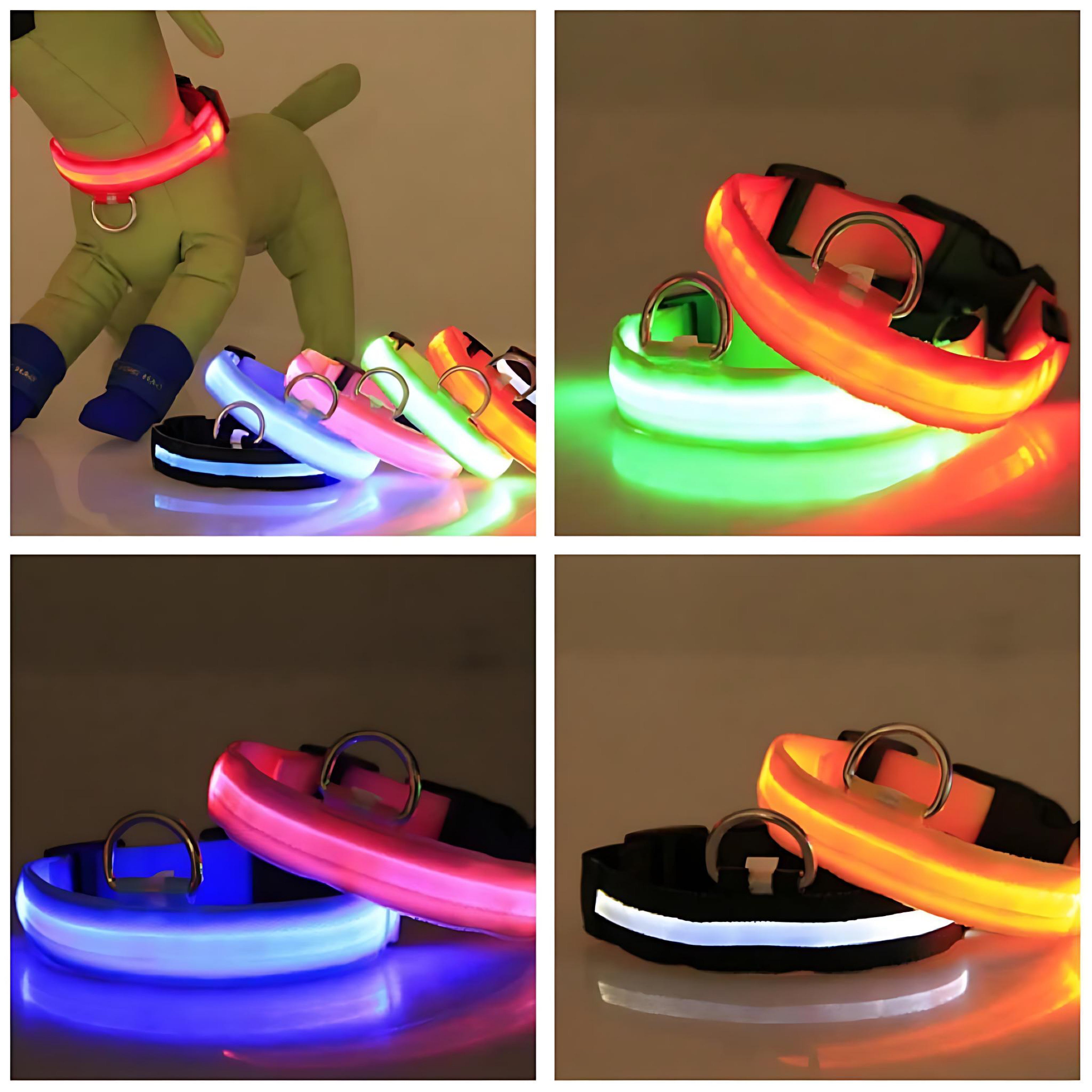 LED Adjustable Dog Collar – Waterproof Blinking Glow Safety Light for Pets by Wave & Hang