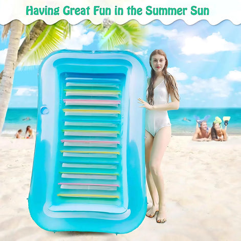 Inflatable Sunshine Pool Float With Pillow Eco Friendly Blue Lounge 176x110x20 cm by Wave & Hang
