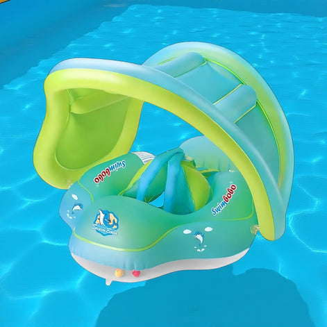 Baby Swim Ring With Built In Canopy For Infants Safe Comfortable Float Easy To Use Eco Friendly PVC by Wave & Hang