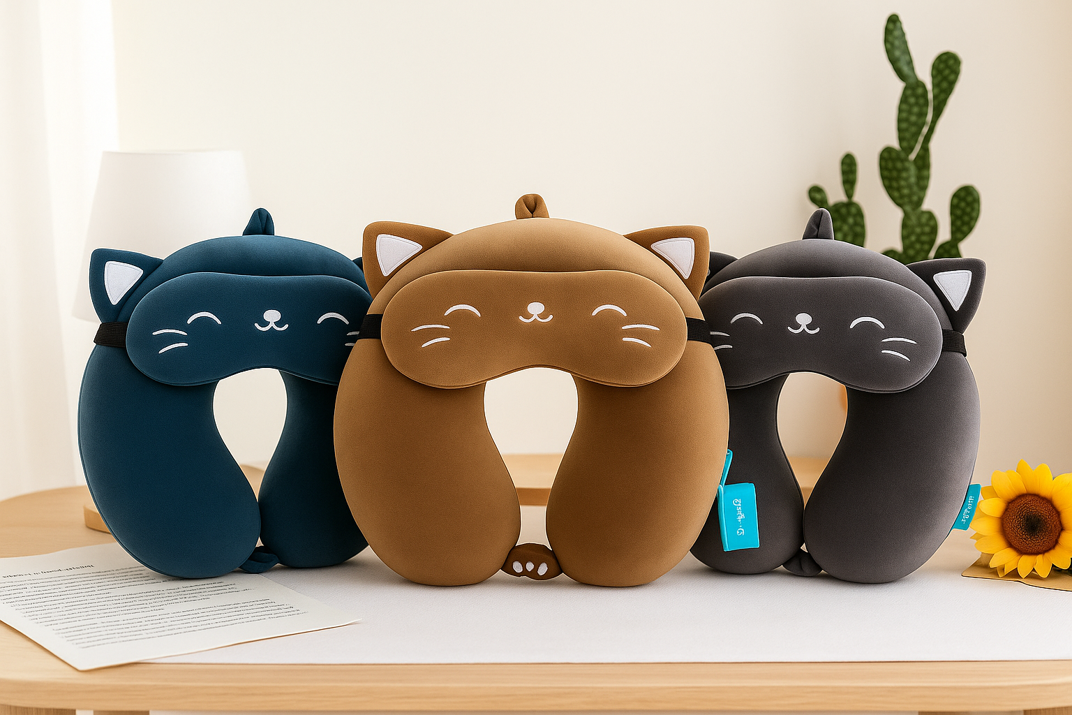 U-Shaped Memory Foam Neck Pillow With Animal Designs by Wave & Hang