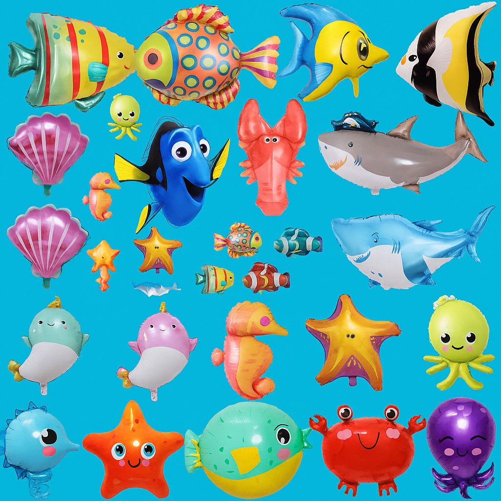 Children Mermaid Tail Inflatable Balloon Set For Ocean Theme Party Decor With Sea Life Details by Wave & Hang