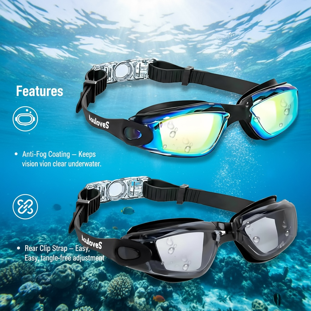 Aouloves Swim Goggles: Anti-Fog, No Leak, Clear Vision for All by Wave & Hang