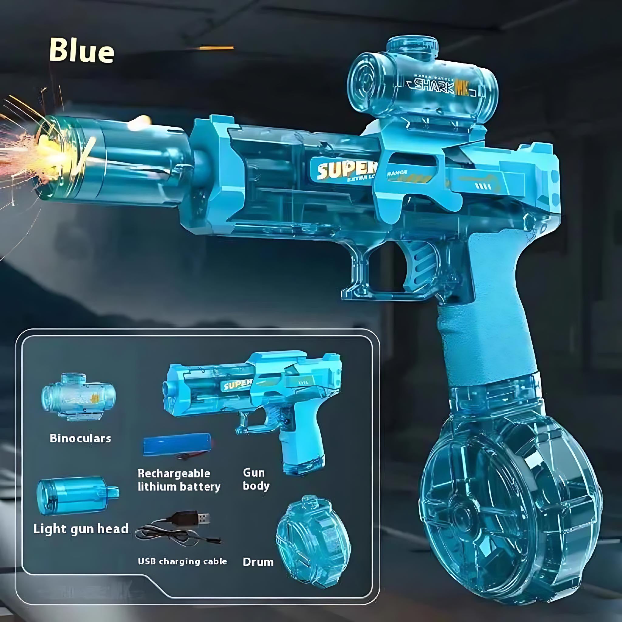 Ice Rat Electric Water Gun High Speed Rechargeable Blaster with LED by Wave & Hang