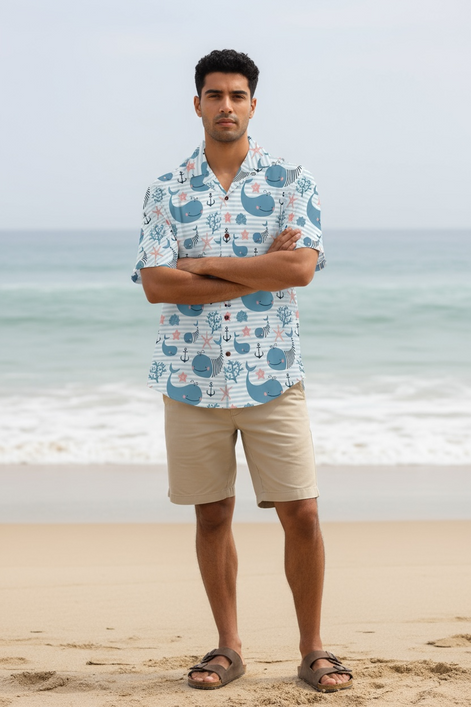 Visesunny Hawaiian Whale Shirt | Quick-Dry Beach Style for Men by Wave & Hang