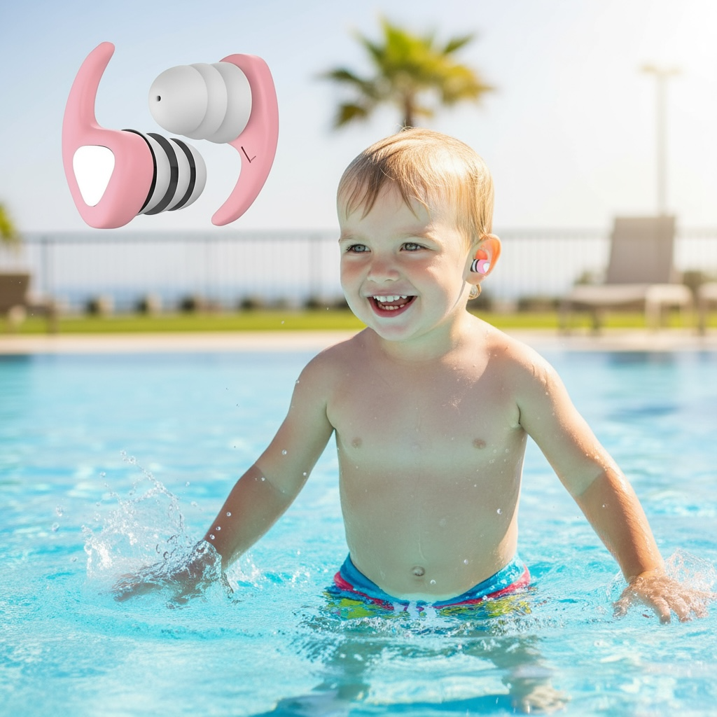Kids Swimming Ear Plugs 3 Pairs Waterproof Silicone for Ages 4-12 by Wave & Hang