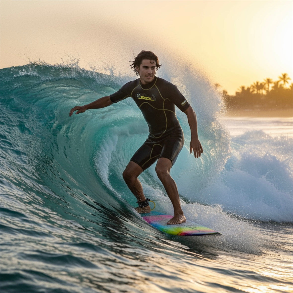 Pro Surf – Men’s Back Zipper Neoprene Wetsuit (Short Sleeve Diving Suit) by Wave & Hang