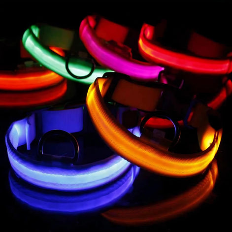 LED Adjustable Dog Collar – Waterproof Blinking Glow Safety Light for Pets by Wave & Hang