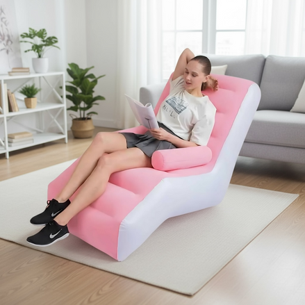 Portable Inflatable Lazy Sofa S Shaped Lounge Chair Pink Brown For Indoor And Outdoor Relaxation by Wave & Hang