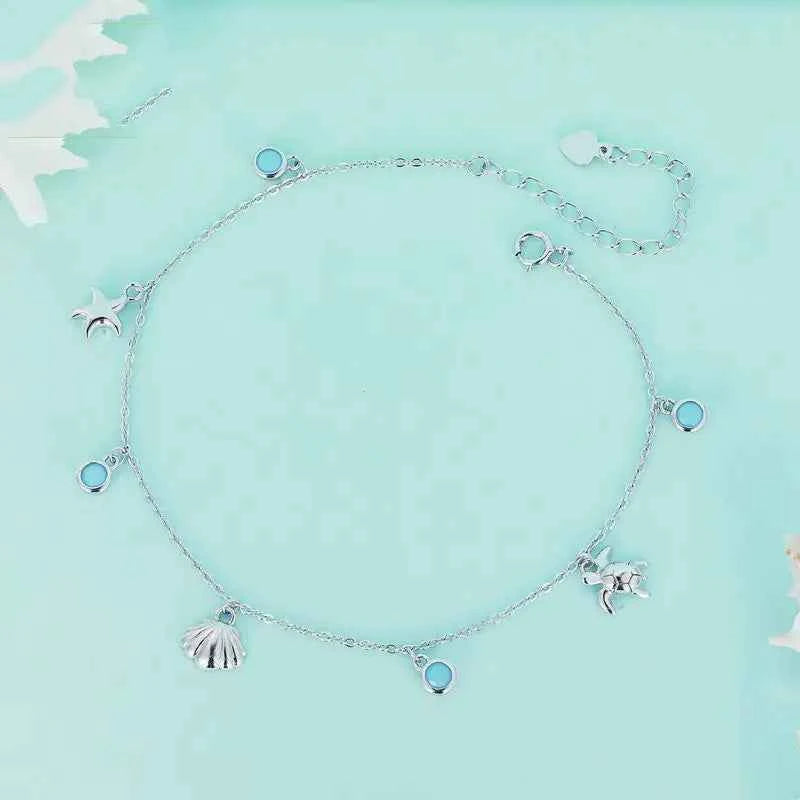 Ocean Style Shell Anklet – 925 Silver Summer Jewelry
