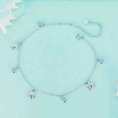 Ocean Style Shell Anklet – 925 Silver Summer Jewelry