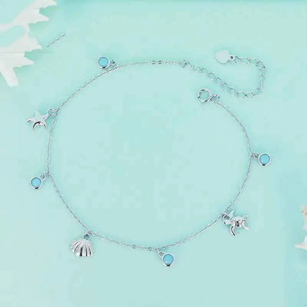 Ocean Style Shell Anklet – 925 Silver Summer Jewelry
