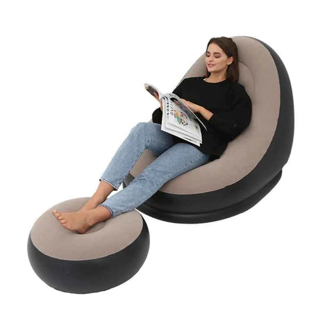 Thick Inflatable Lazy Sofa with Footstool – Comfortable Portable Lounge Chair for Indoor & Outdoor Relaxation | Air Couch with Ottoman