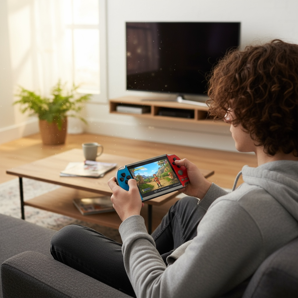 DREAMHAX X7 Plus Handheld Retro Game Console With 10,000 Games Dual Player HDMI 4.3 Inch Red Blue by Wave & Hang