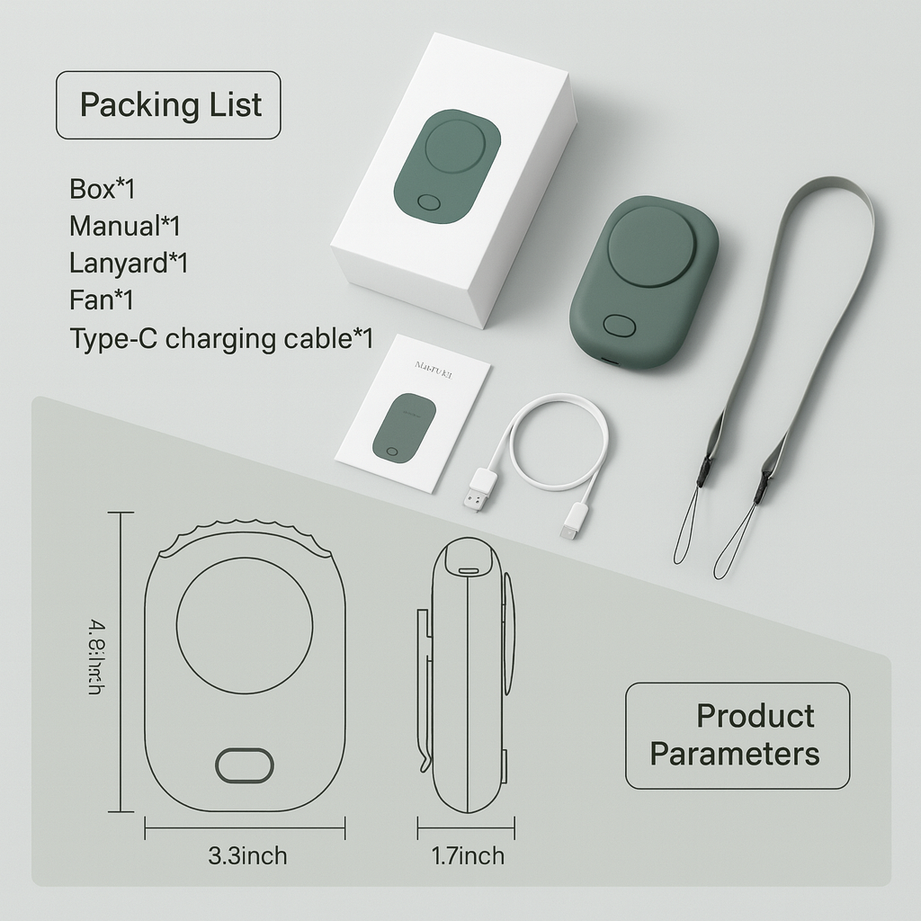 Portable Neck Fan USB Rechargeable Hands Free Mini Cooling Fan 135g Lightweight Ideal by Wave & Hang