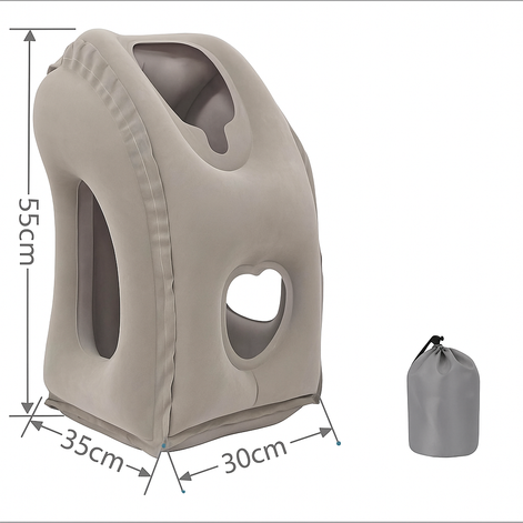 Inflatable Neck Support Pillow Ergonomic Travel Cushion For Airplane Office Or Car Adjustable Flocking PVC TPU by Wave & Hang