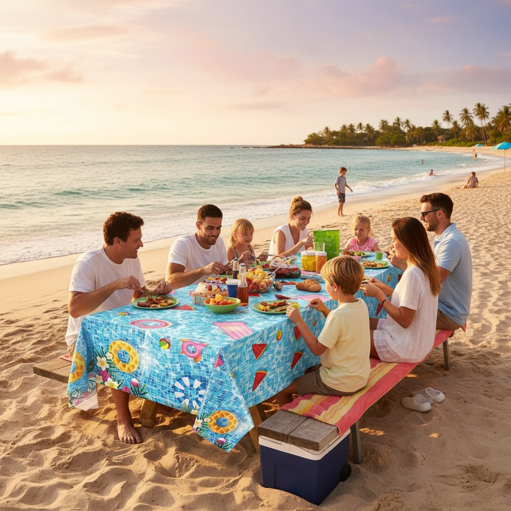 Riakrum Summer Beach Tablecloths - 6 Pcs Vibrant Pool Party Covers