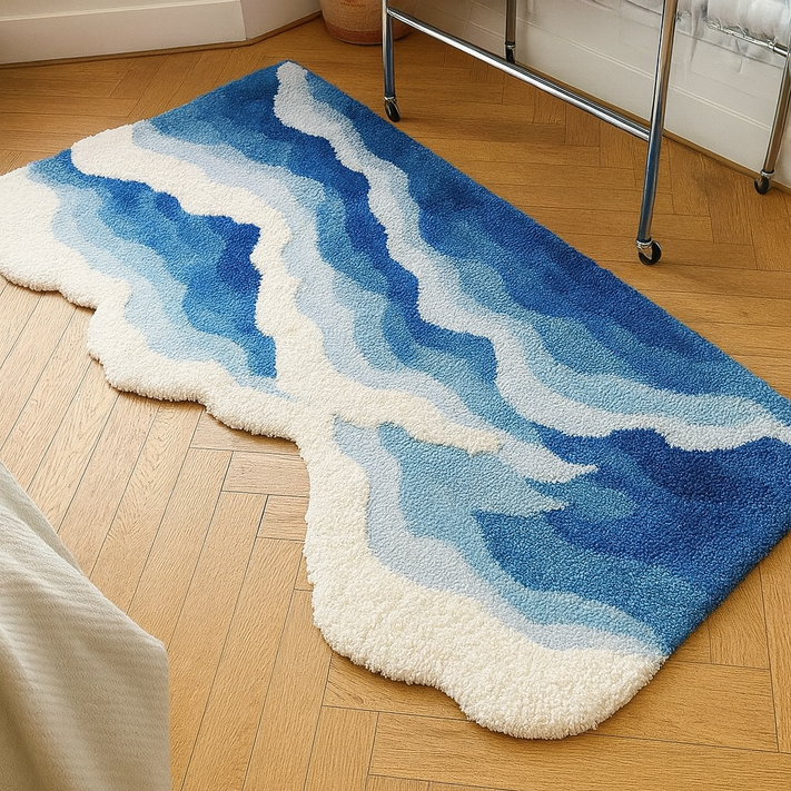 Blue Ocean Wave Bedside Blanket – Soft Coastal Style Rug/Throw by Wave & Hang