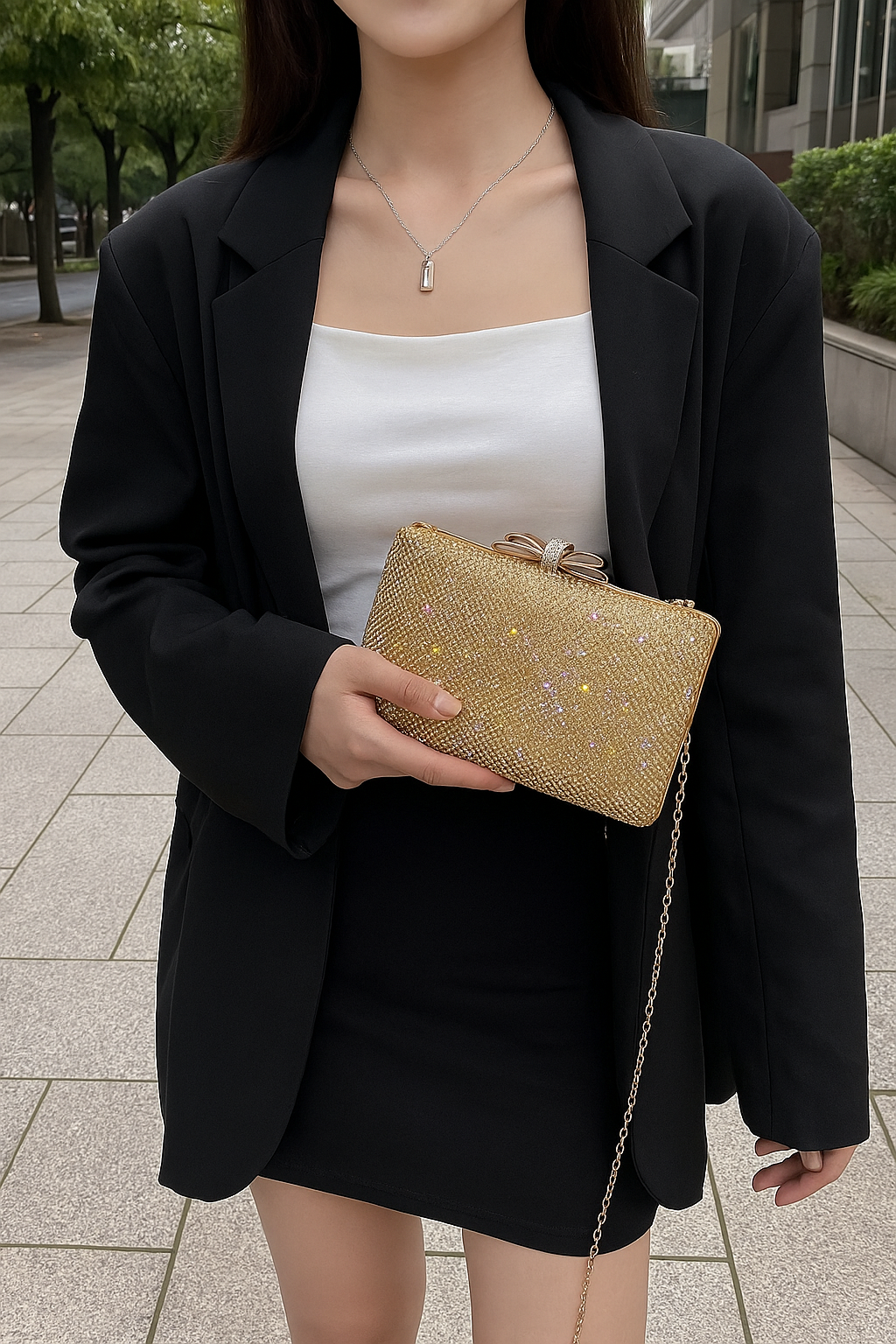 Silver Glitter Evening Clutch - Glamorous Handbag for Women by Wave & Hang