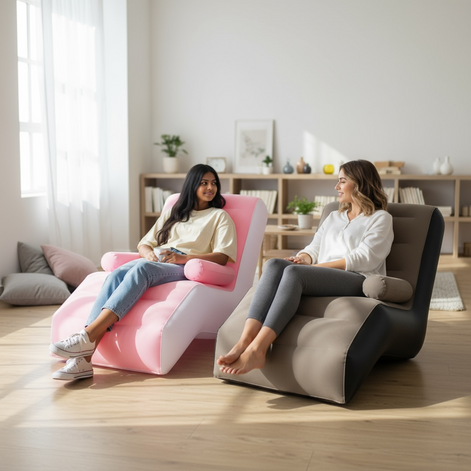 Portable Inflatable Lazy Sofa S Shaped Lounge Chair Pink Brown For Indoor And Outdoor Relaxation by Wave & Hang