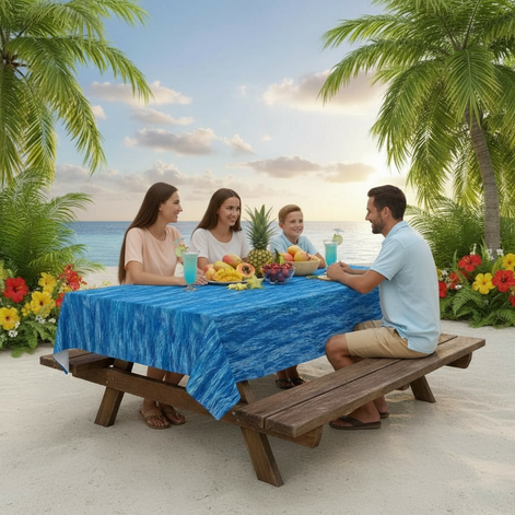 Hegbolke 2 Pack Ocean Wave Tablecloths 51 By 106 Inches Disposable Plastic Covers For Beach Pool Mermaid Parties by Wave & Hang