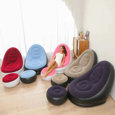 Thick Inflatable Lazy Sofa with Footstool – Comfortable Portable Lounge Chair for Indoor & Outdoor Relaxation | Air Couch with Ottoman