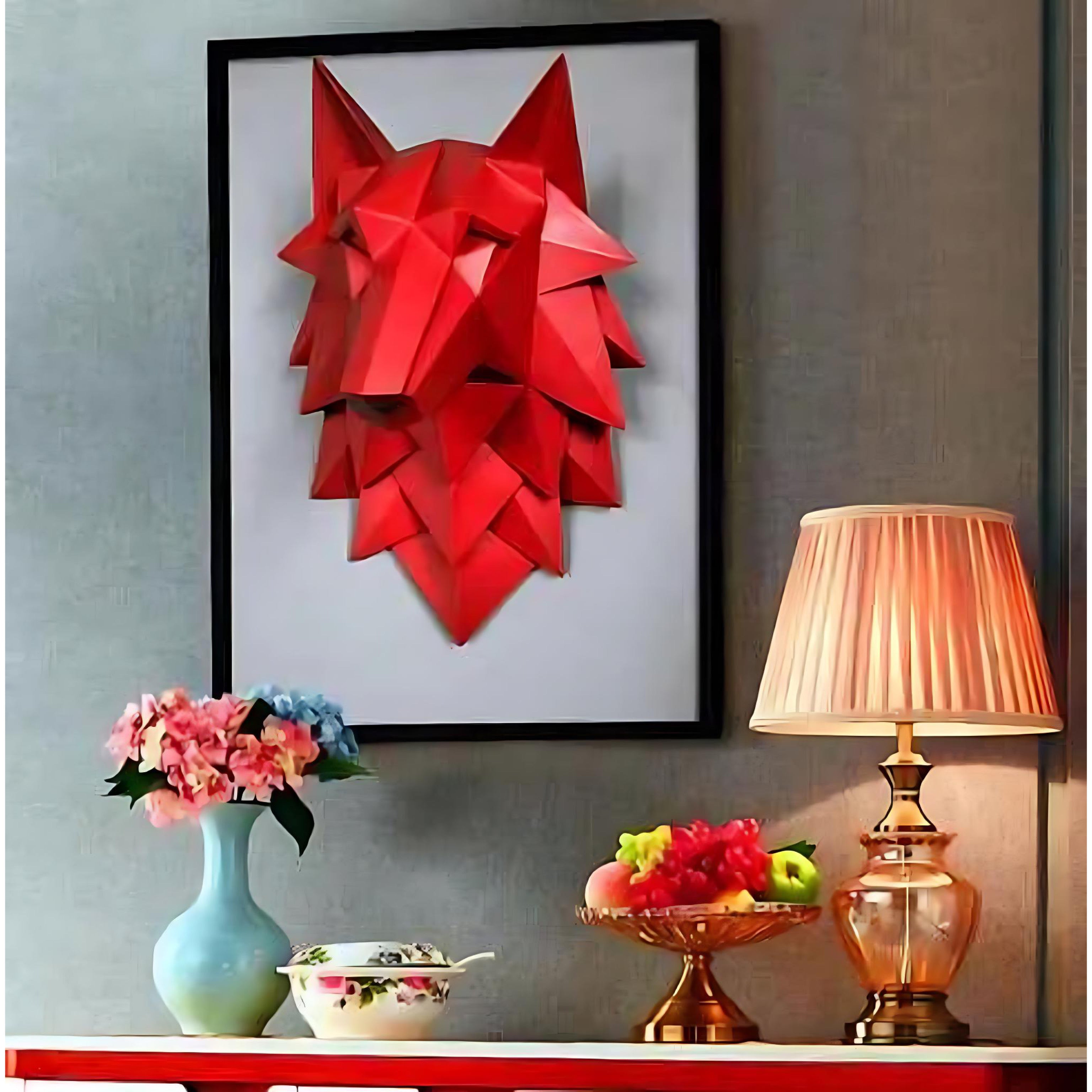 Geometric Wolf Head Wall Decor | Modern 3D Resin Wall Art | Nordic Animal Sculpture for Living Room & Bedroom