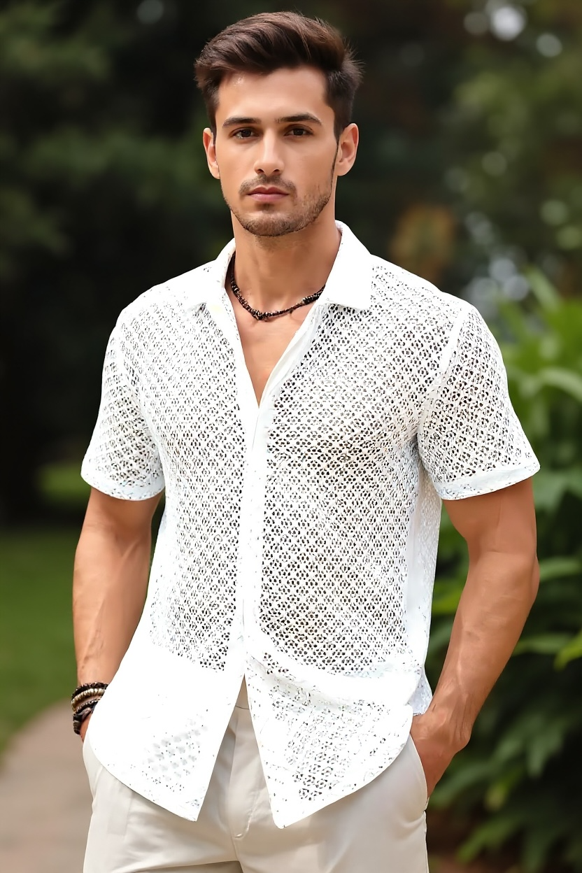 Men's Mesh Summer Shirt | Breathable Beachwear by TrendyStyle by Wave & Hang