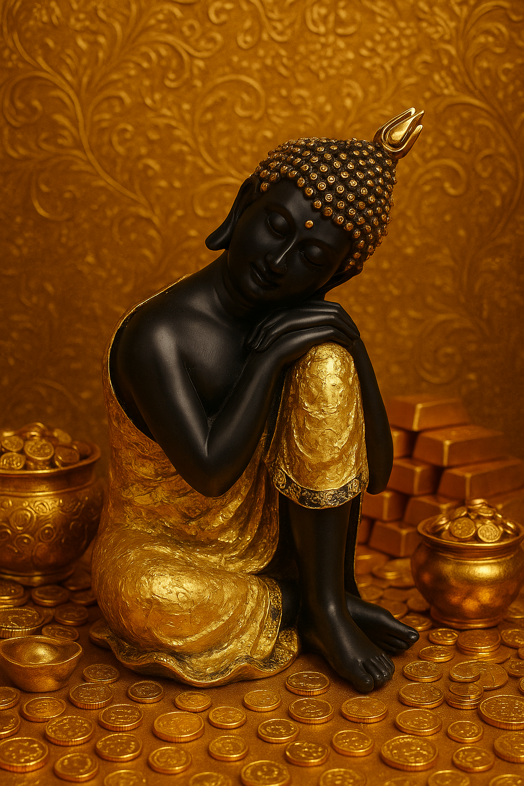 Thai Buddha Resin Statue – Meditation Decor Sculpture with Mandala Design | Spiritual Home & Yoga Studio Ornament