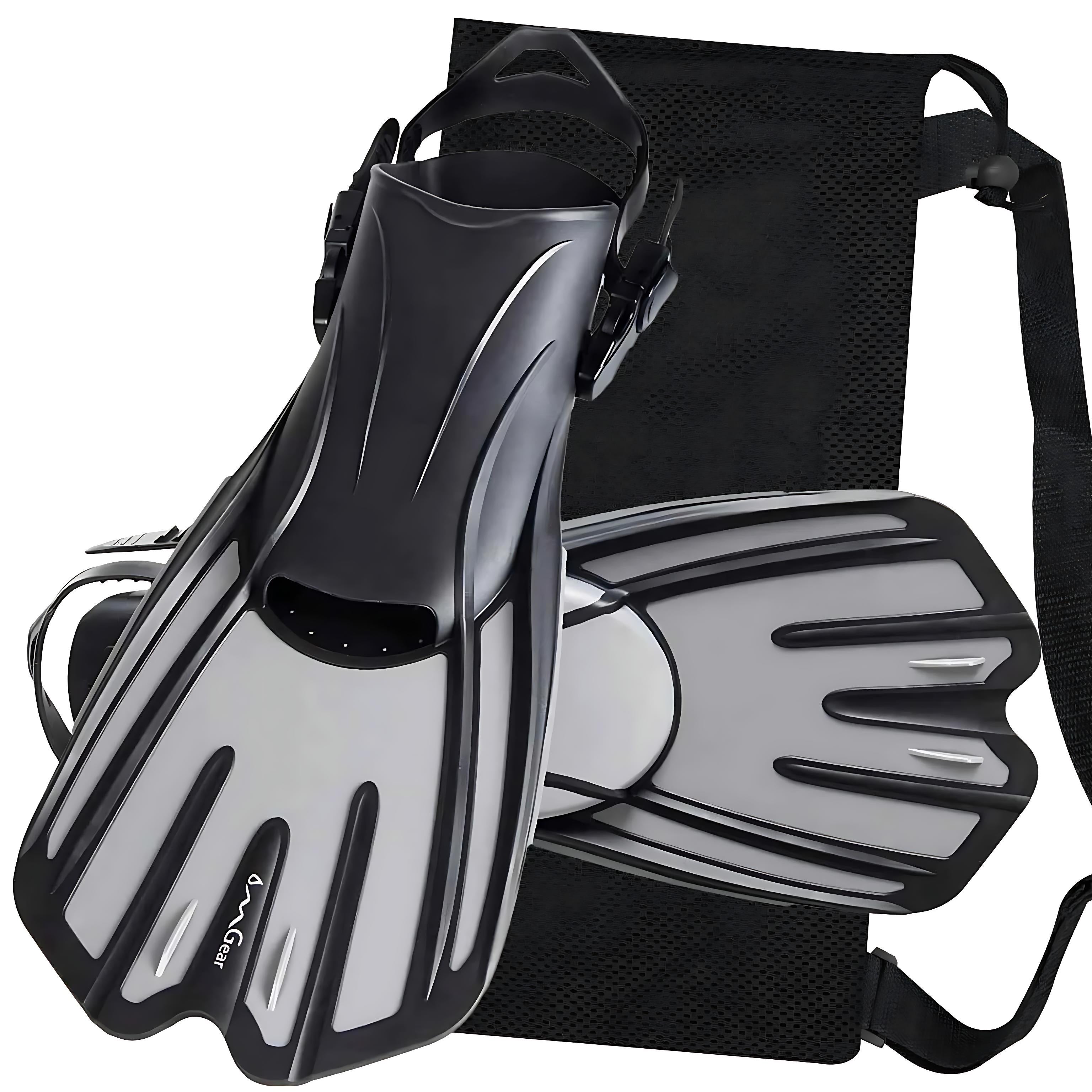 OMGear Short Swim Fins For Adults Adjustable Travel Size Grey S M by Wave & Hang