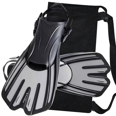 OMGear Short Swim Fins For Adults Adjustable Travel Size Grey S M by Wave & Hang