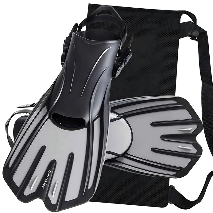 OMGear Short Swim Fins For Adults Adjustable Travel Size Grey S M by Wave & Hang