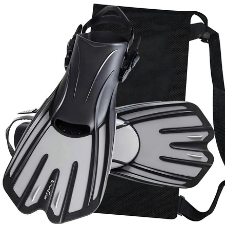 OMGear Short Swim Fins For Adults Adjustable Travel Size Grey S M by Wave & Hang