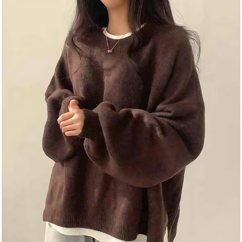 Oversized Crewneck Sweater - Cozy Lantern Sleeve Chic for Women by Wave & Hang