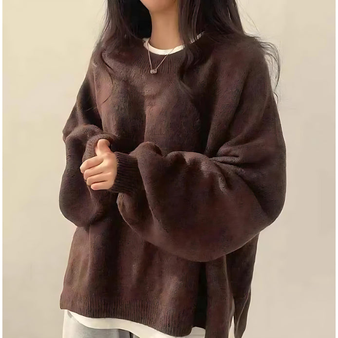 Oversized Crewneck Sweater - Cozy Lantern Sleeve Chic for Women by Wave & Hang