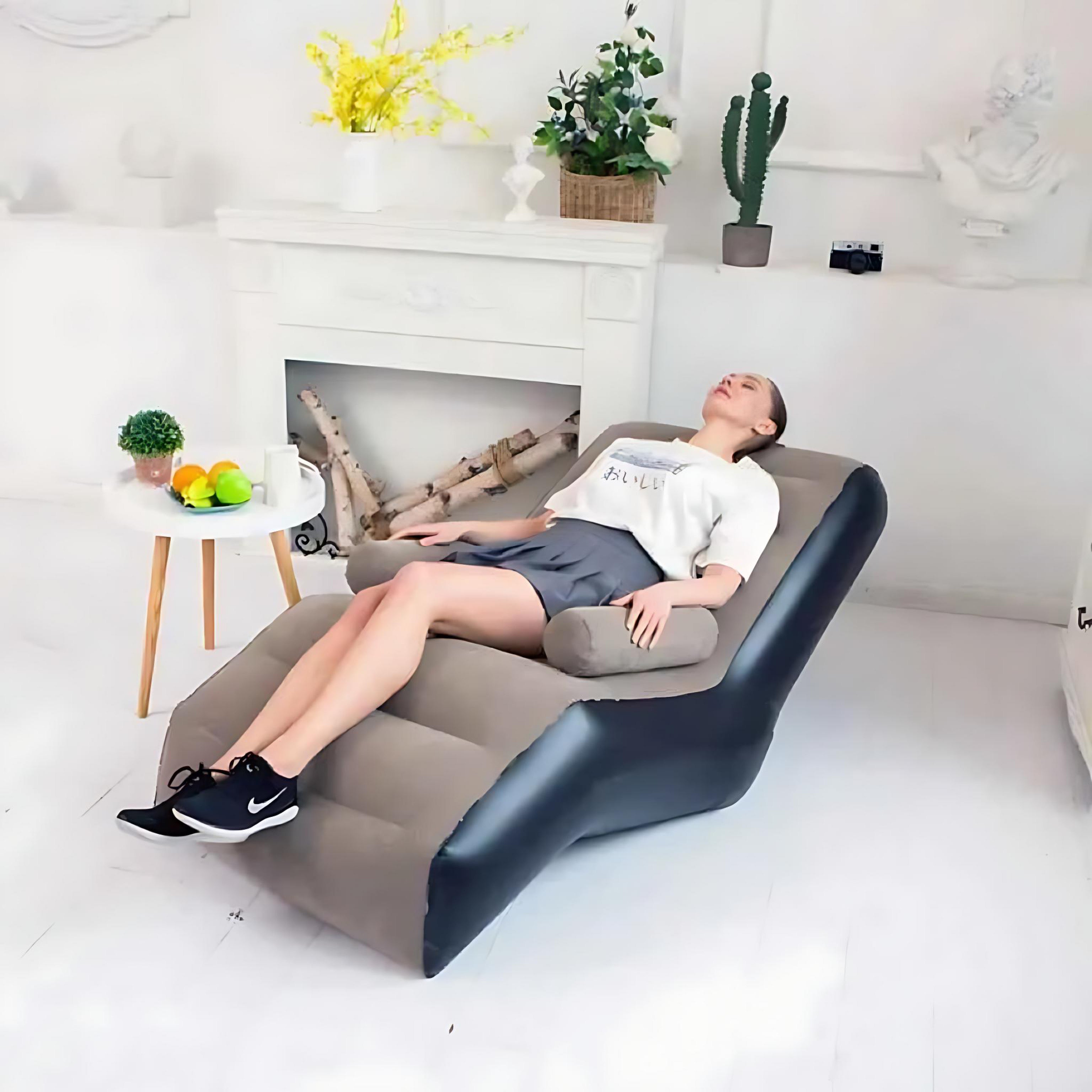 Portable Inflatable Lazy Sofa S Shaped Lounge Chair Pink Brown For Indoor And Outdoor Relaxation by Wave & Hang