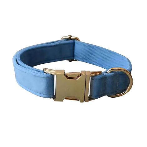 Luxury Blue Velvet Dog Collar & Leash Set – Stylish Comfort for All Breeds by Wave & Hang