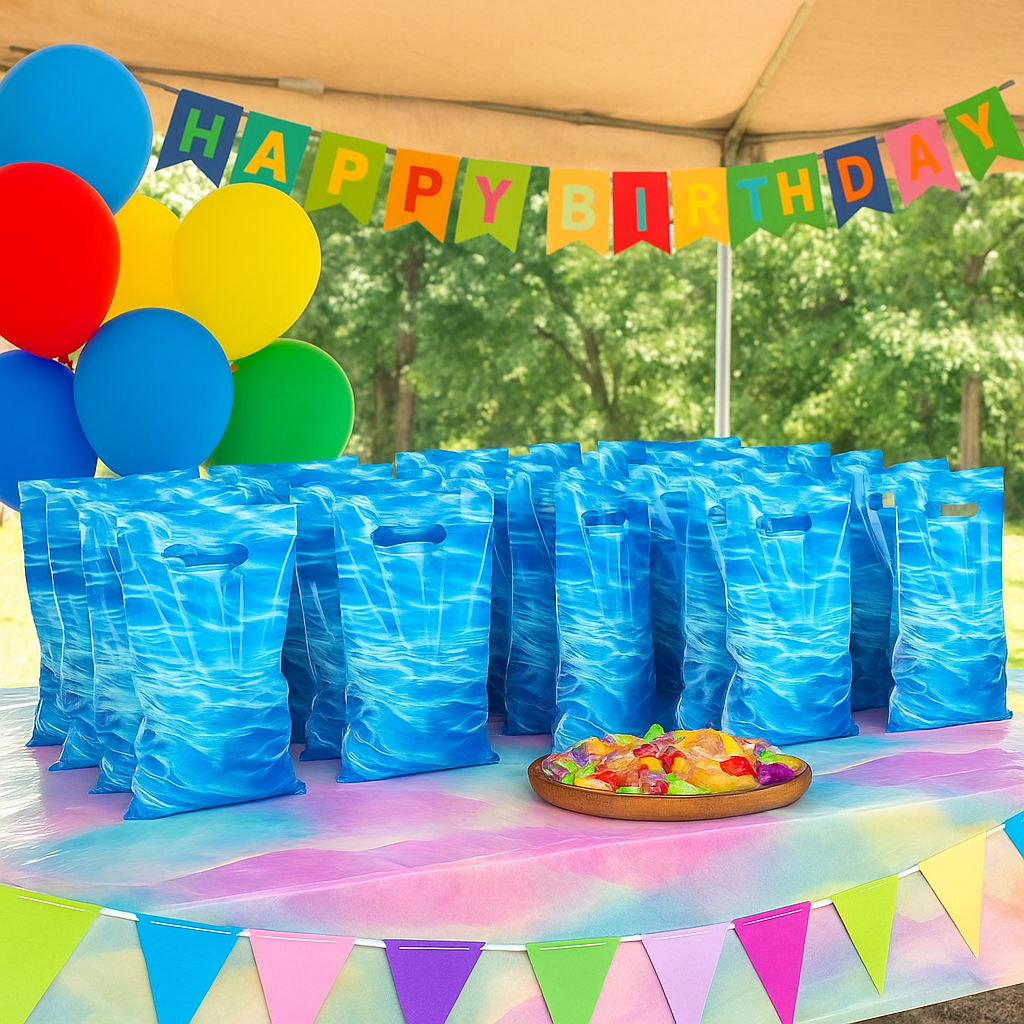 Sweetude Ocean Waves Party Gift Bags Blue Plastic With Handles For Ocean Pool Beach Theme Events by Wave & Hang