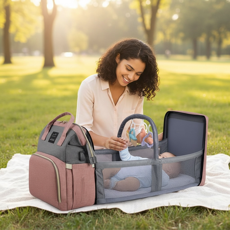 Durable Mommy Travel Backpack – Stylish, Large-Capacity Diaper Bag with Ergonomic Design for Moms by Wave & Hang