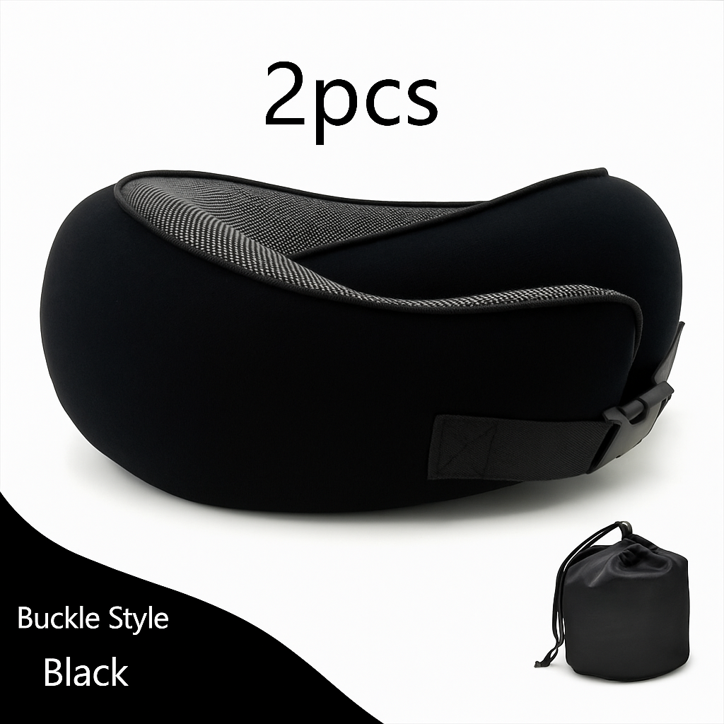 Premium Memory Foam Travel Neck Pillow Ergonomic U Shaped Support For Flights Cars And Office by Wave & Hang