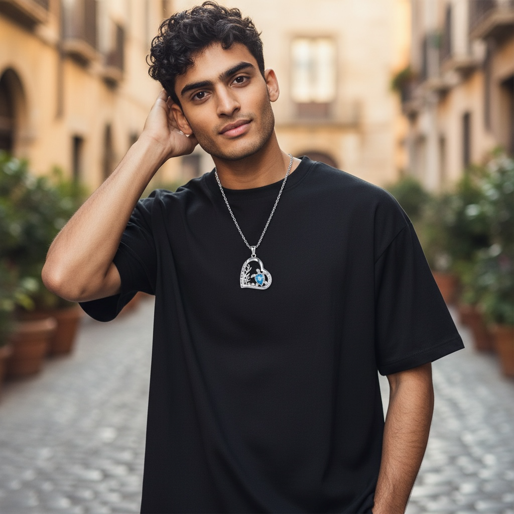 Sterling Silver Sea Turtle Heart Necklace – Blue Zircon Pendant Jewelry Gift by Wave & Hang