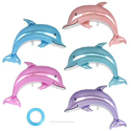 5 Pcs 46” Dolphin Foil Balloons – Ocean Theme Party Decorations