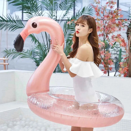 Flamingo Inflatable Swimming Ring – Large Pool Float for Adults & Kids | Sequin Pink PVC Pool Tube for Beach & Party Fun