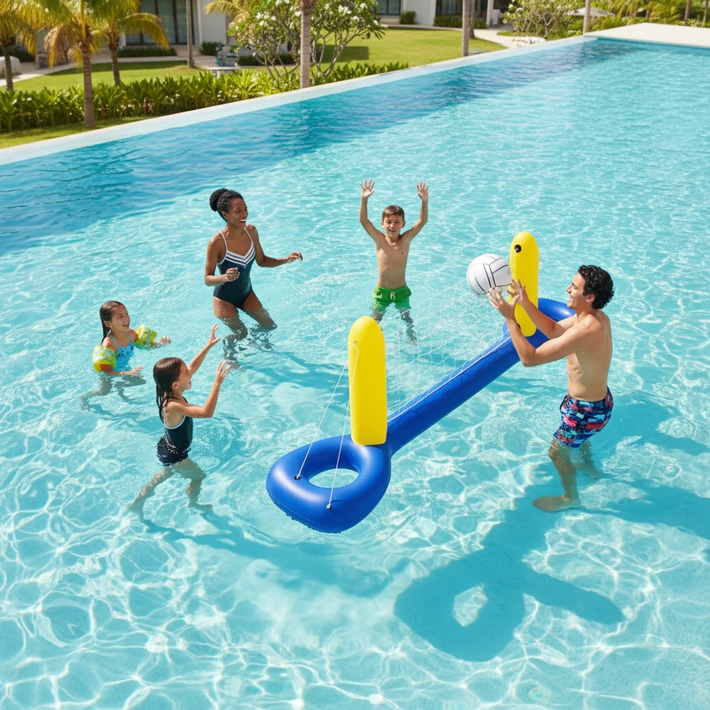 Inflatable Pool Game Set With Volleyball And Basketball Family Floating Toys For Kids And Adults by Wave & Hang