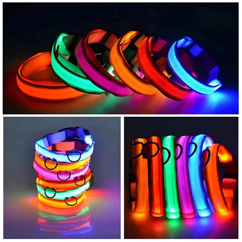 LED Adjustable Dog Collar – Waterproof Blinking Glow Safety Light for Pets by Wave & Hang