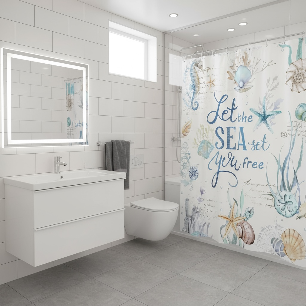 Nautical Ocean Quote Shower Curtain | Coastal Charm by LIGHTINHOME by Wave & Hang