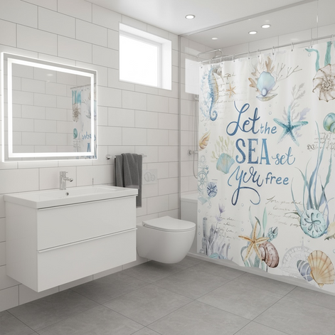 Nautical Ocean Quote Shower Curtain | Coastal Charm by LIGHTINHOME by Wave & Hang