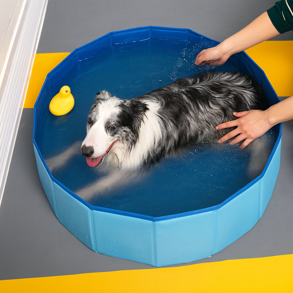 Foldable Pet Swimming Pool – Durable PVC Bathing & Play Pool for Dogs & Cats by Wave & Hang