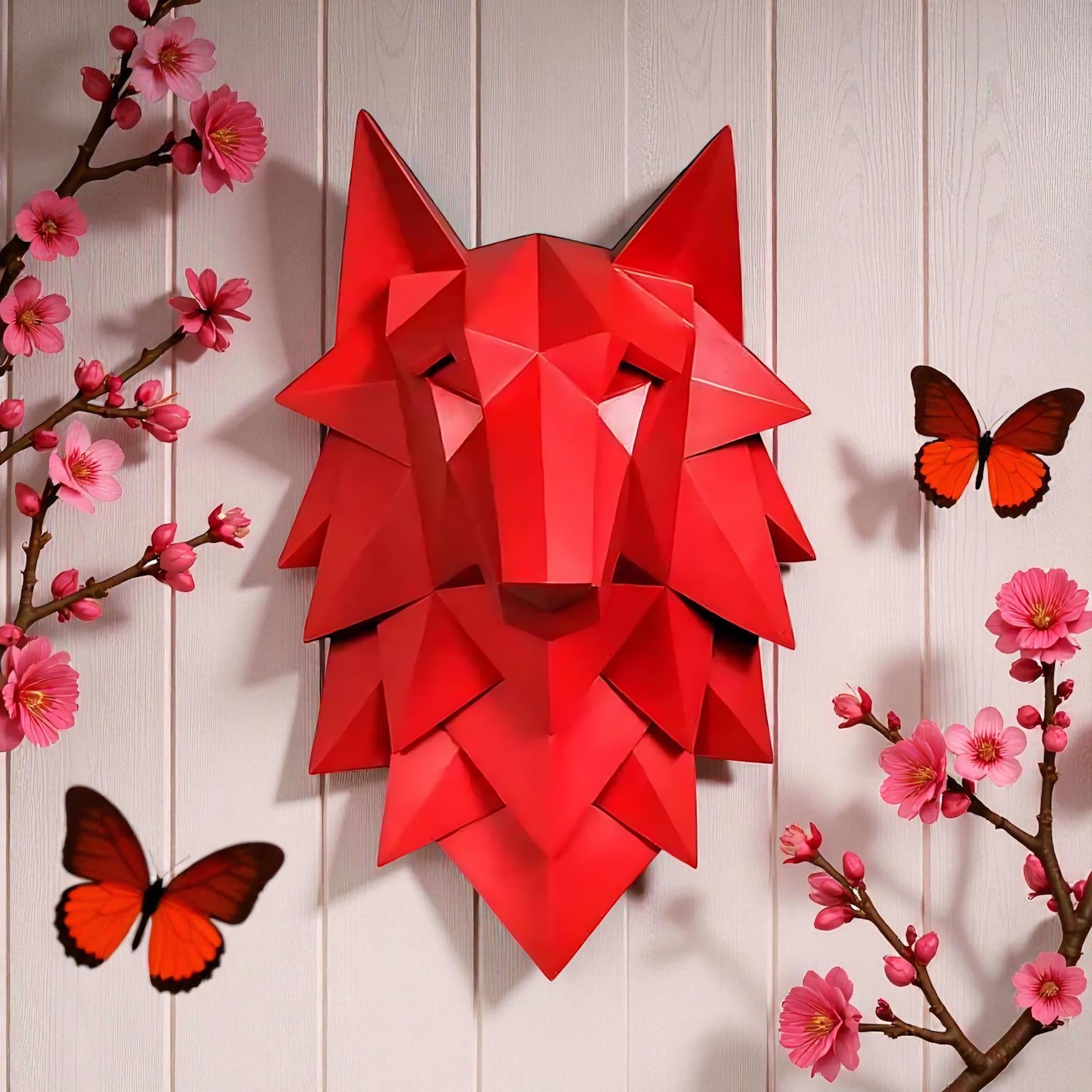 Geometric Wolf Head Wall Decor | Modern 3D Resin Wall Art | Nordic Animal Sculpture for Living Room & Bedroom
