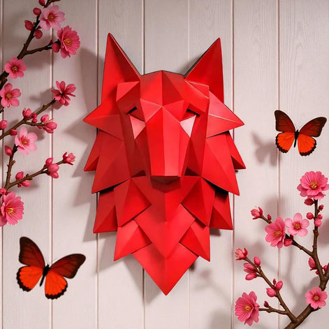 Geometric Wolf Head Wall Decor | Modern 3D Resin Wall Art | Nordic Animal Sculpture for Living Room & Bedroom